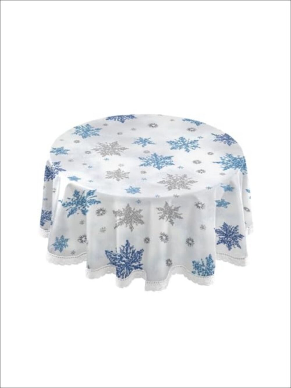 Christmas Snowflake Round Tablecloth 60 Inch Winter Holiday Table Cover